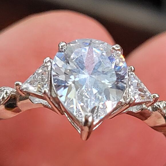 Rhodium Plated Simulated Morganite Ring - Size 10 - Teardrop Radiance - Picture 3 of 14